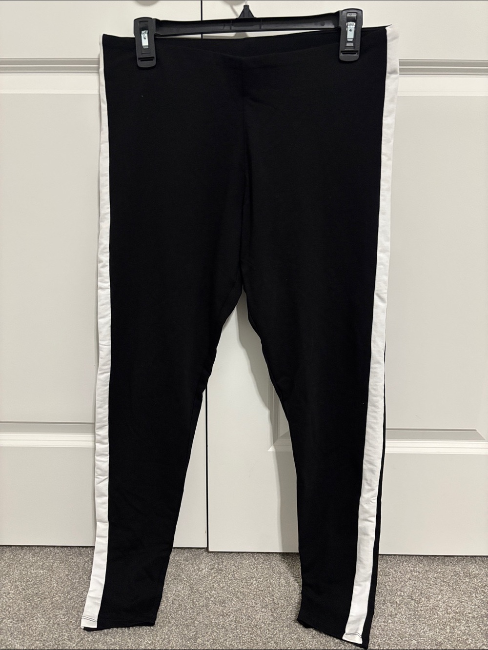 H&M Black Cotton Leggings with White Side Stripe